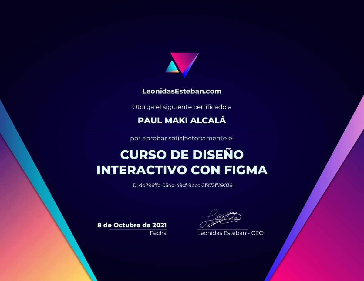 Preview del diploma del curso Curso de diseño interactivo con Figma de Paul Maki Alcalá