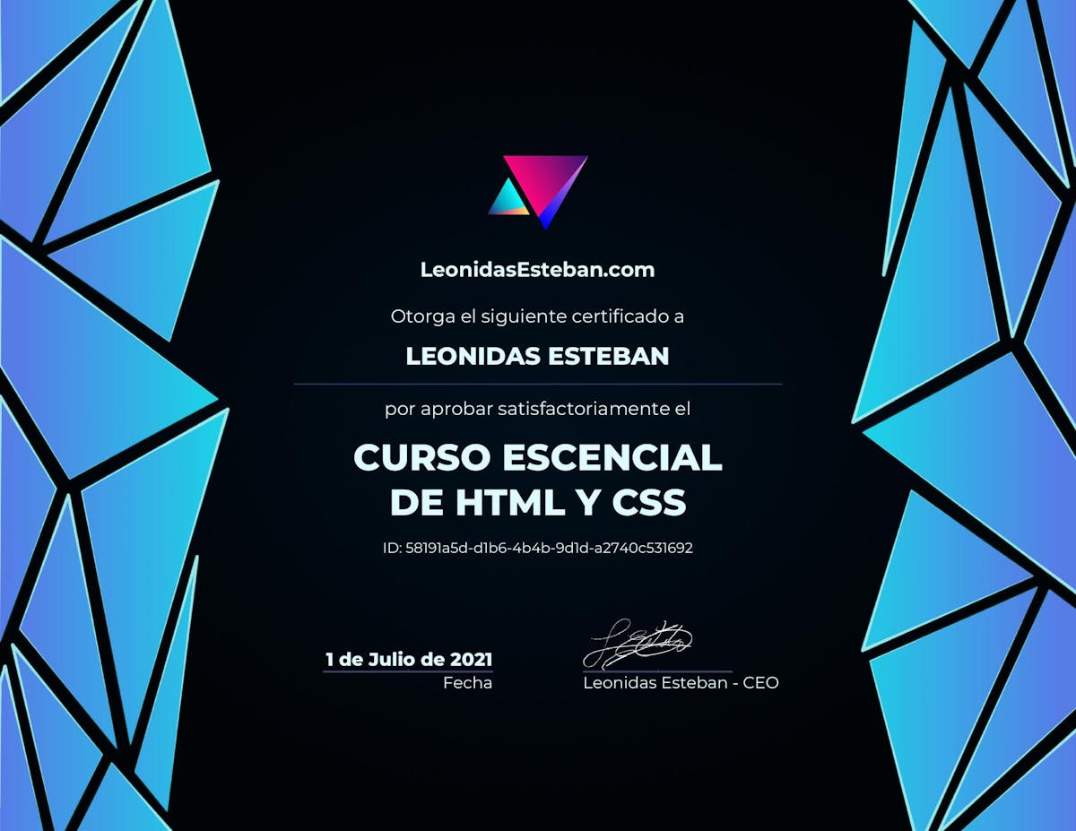 Preview del diploma del curso Curso esencial de HTML y CSS de Leonidas Esteban