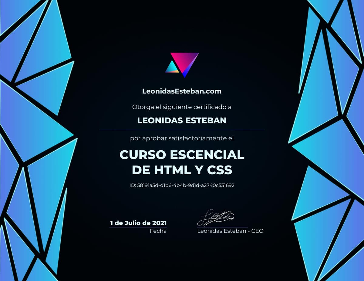 Preview del diploma del curso Curso esencial de HTML y CSS de Leonidas Esteban