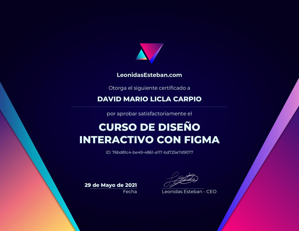 Preview del diploma del curso Curso de diseño interactivo con Figma de David Mario Licla Carpio