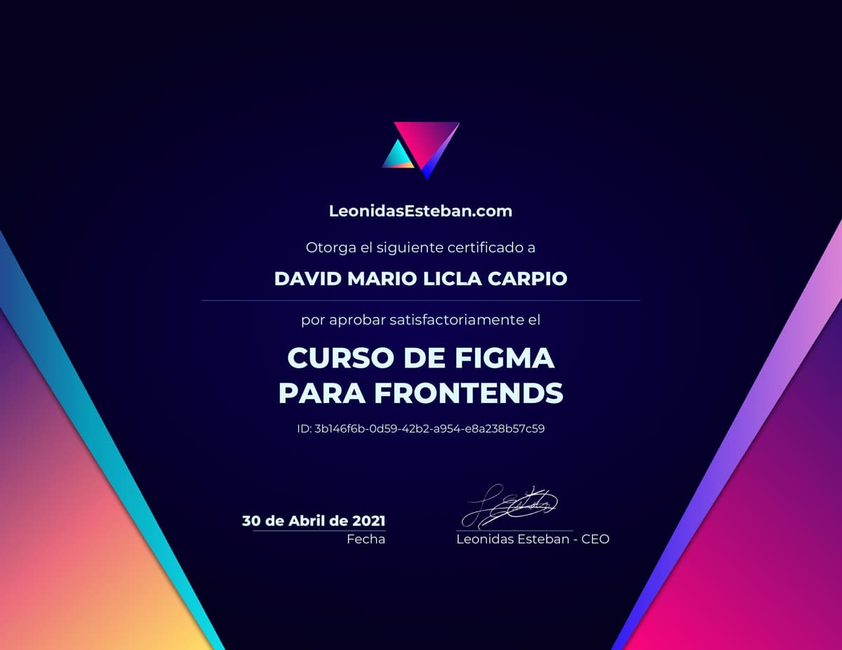 Preview del diploma del curso Curso de Figma para Frontends de David Mario Licla Carpio