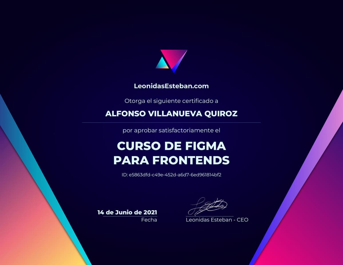 Preview del diploma del curso Curso de Figma para Frontends de Alfonso Villanueva