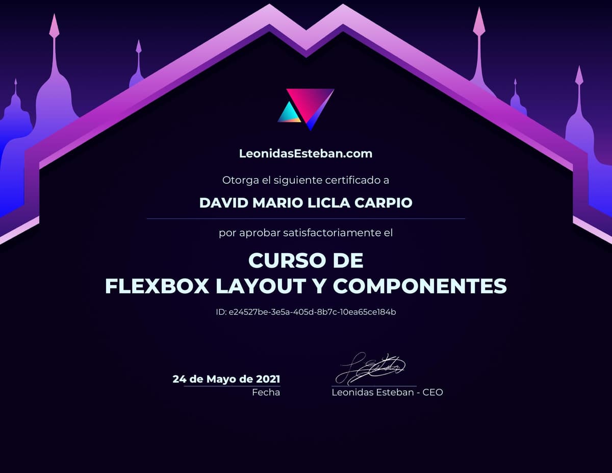 Preview del diploma del curso Curso de Flexbox Layout y Componentes de David Mario Licla Carpio