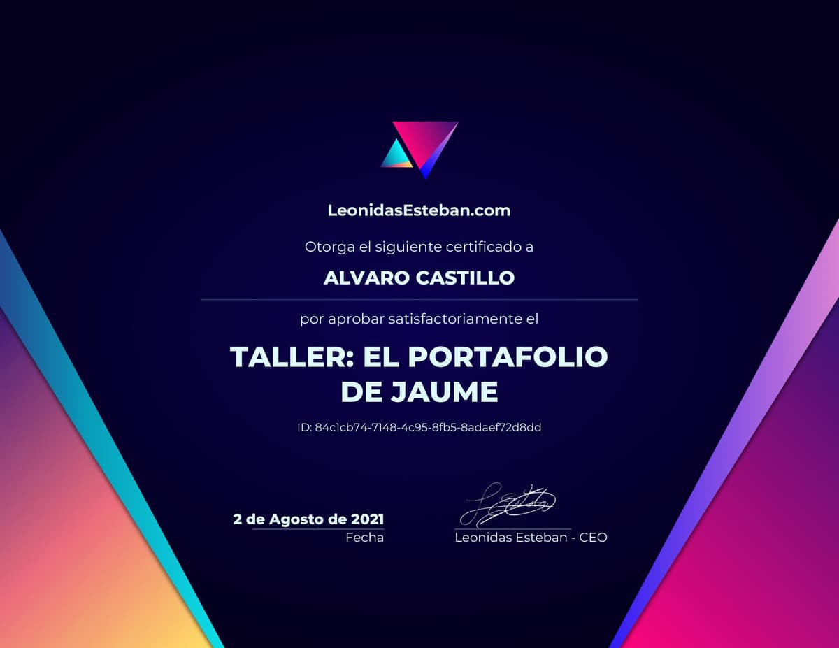 Preview del diploma del curso Taller: El portafolio de Jaume de Alvaro Castillo