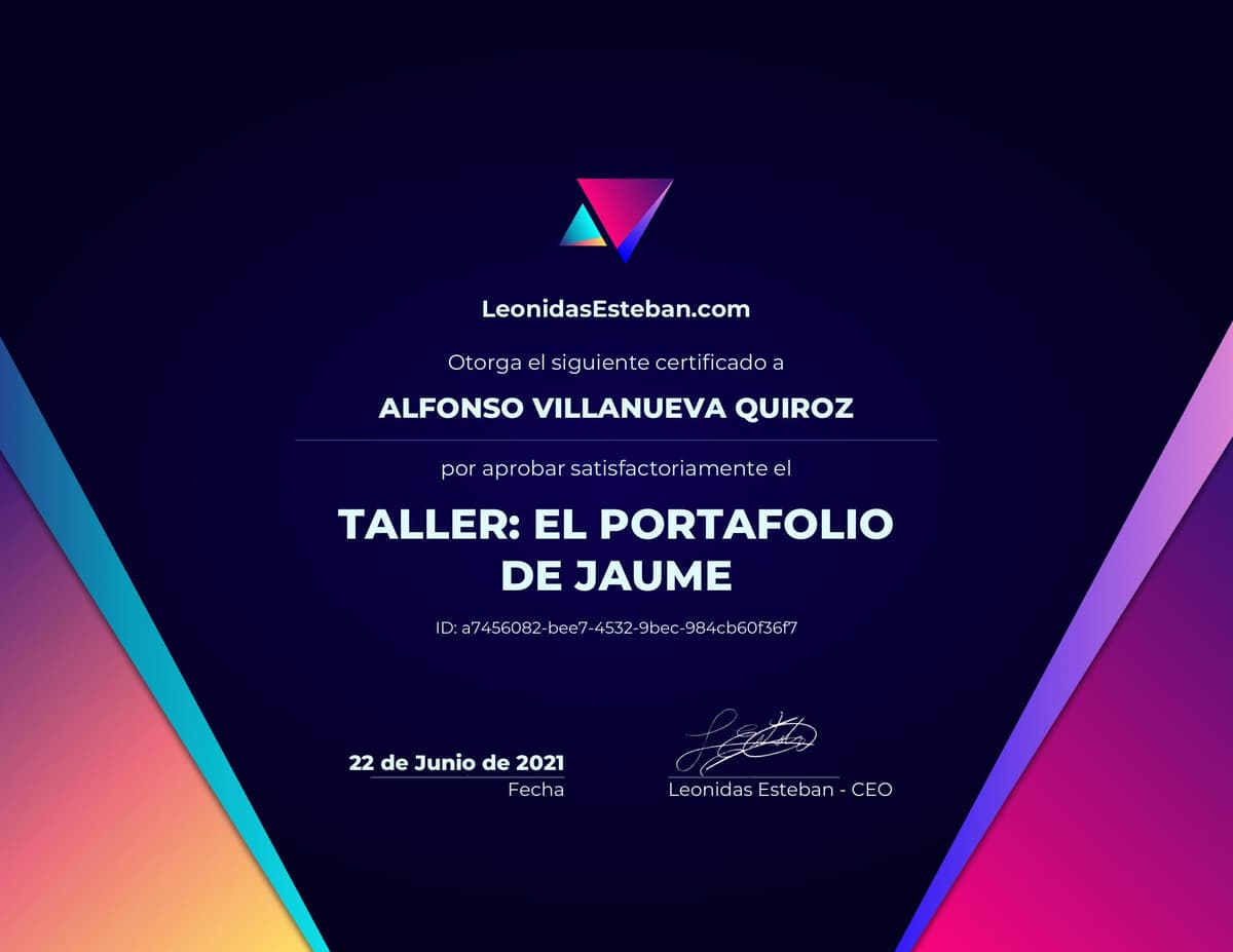 Preview del diploma del curso Taller: El portafolio de Jaume de Alfonso Villanueva