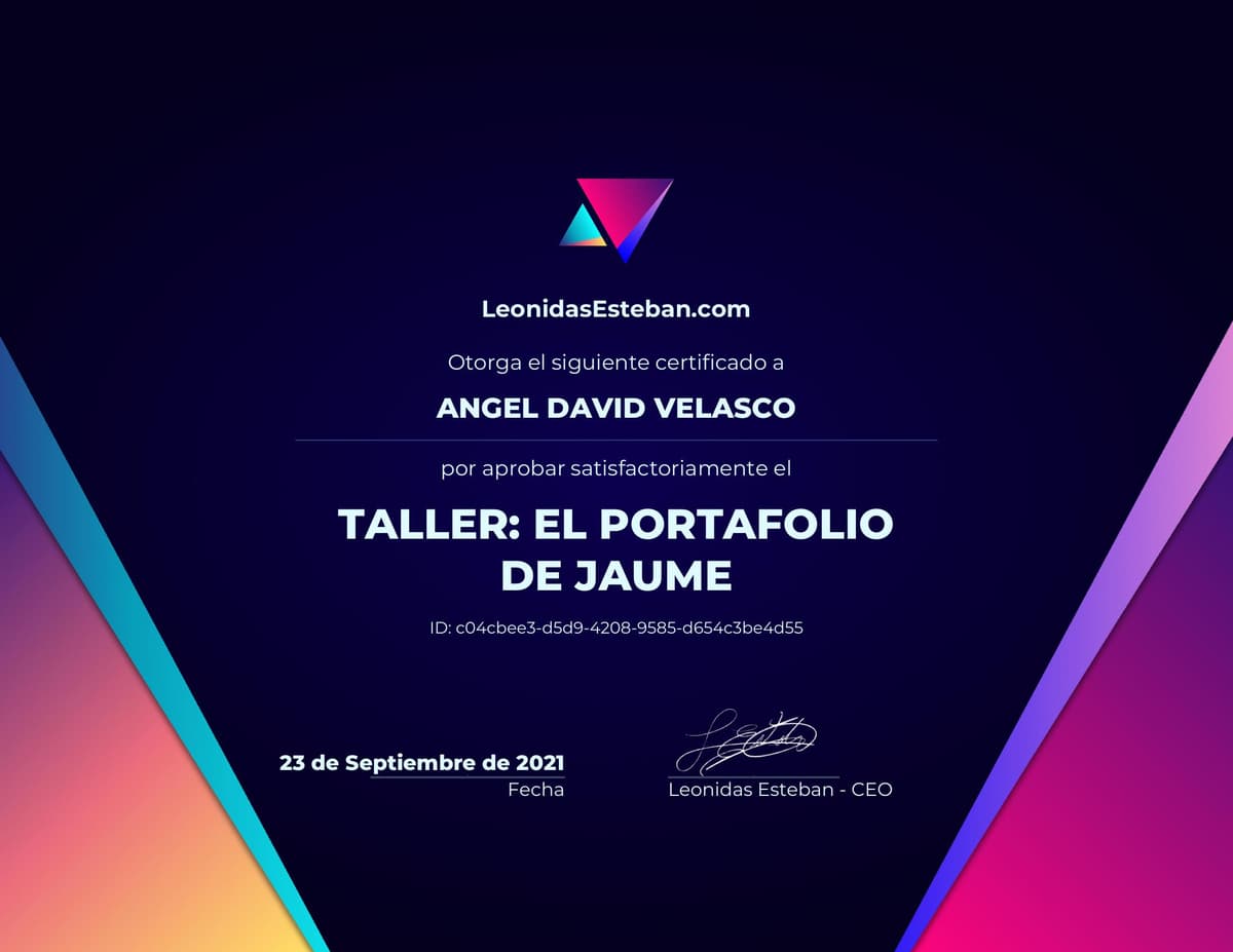 Preview del diploma del curso Taller: El portafolio de Jaume de Angel David Velasco
