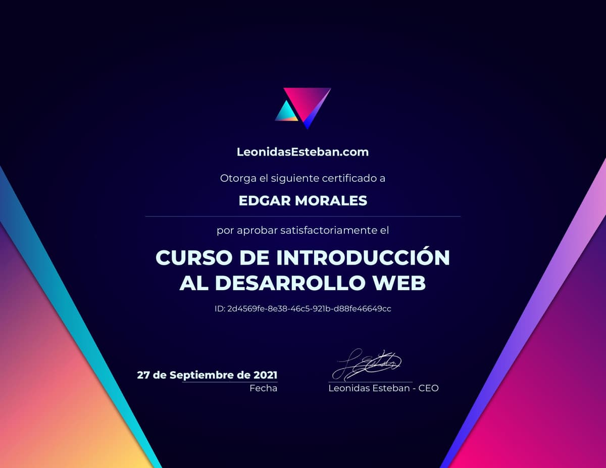 Preview del diploma del curso Curso de introducción al desarrollo web de Edgar Morales