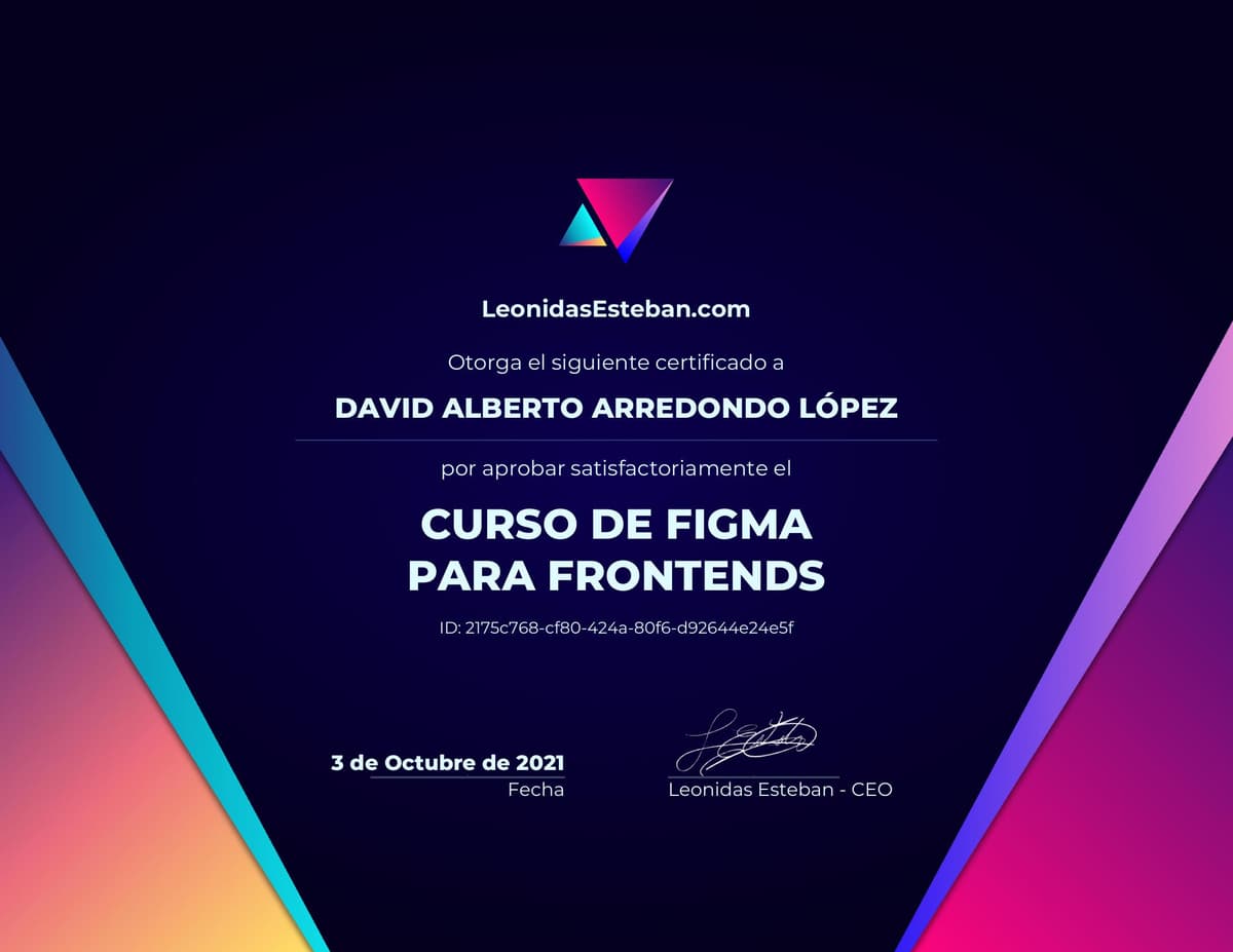 Preview del diploma del curso Curso de Figma para Frontends de David Alberto Arredondo López