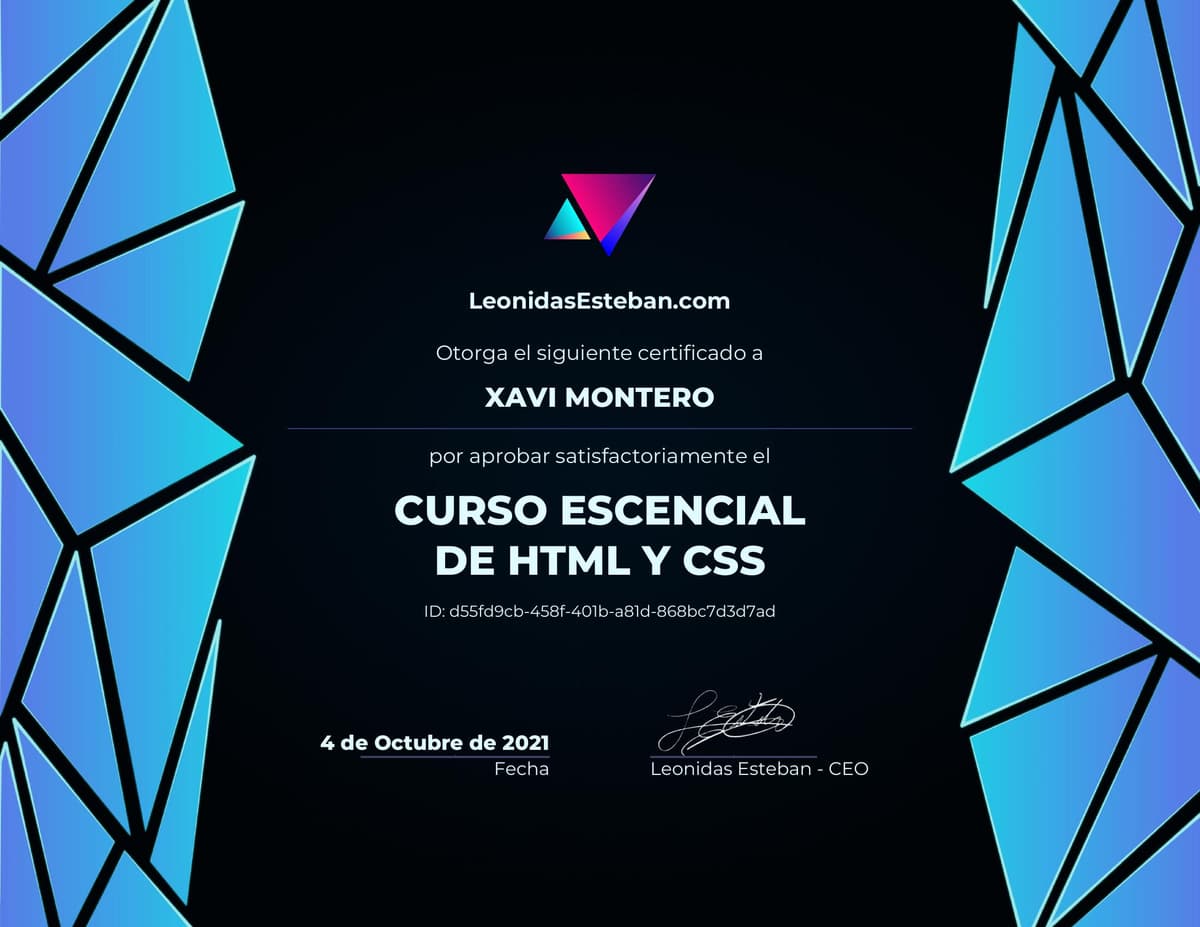 Preview del diploma del curso Curso esencial de HTML y CSS de Xavi Montero