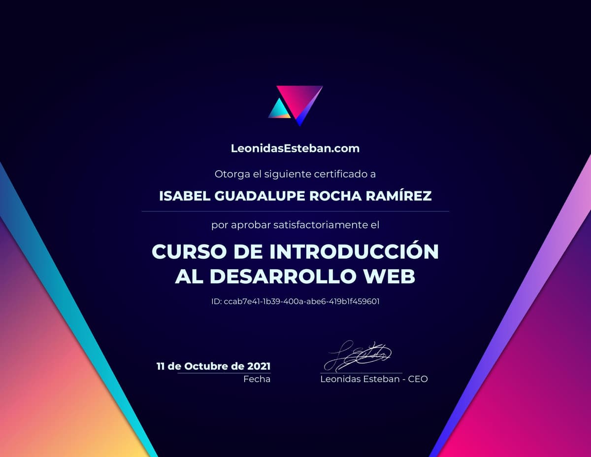Preview del diploma del curso Curso de introducción al desarrollo web de Isabel Guadalupe Rocha Ramírez