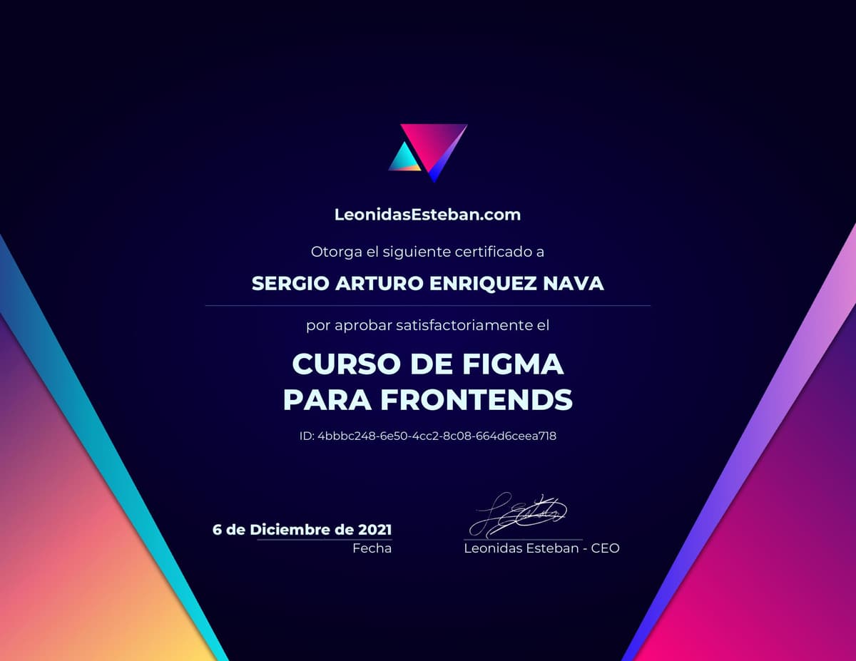 Preview del diploma del curso Curso de Figma para Frontends de Sergio Arturo Enriquez Nava