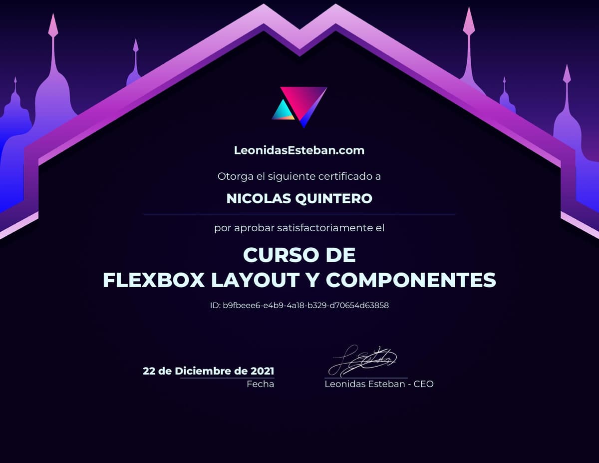 Preview del diploma del curso Curso de Flexbox Layout y Componentes de Nicolas Quintero