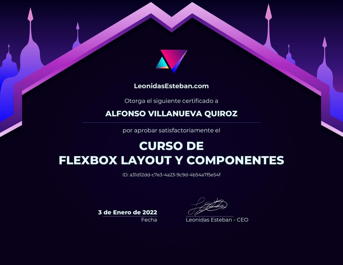 Preview del diploma del curso Curso de Flexbox Layout y Componentes de Alfonso Villanueva