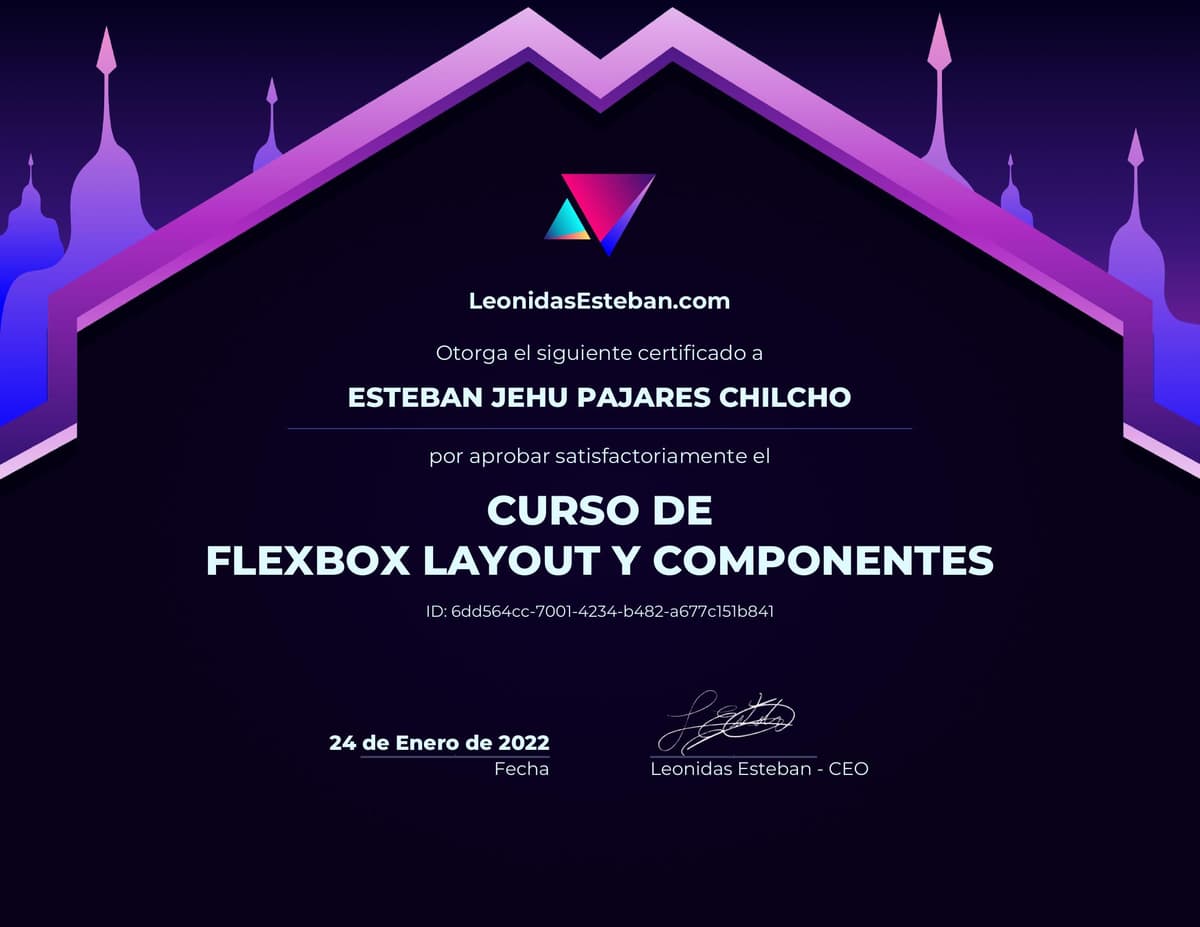Preview del diploma del curso Curso de Flexbox Layout y Componentes de Esteban Jehu Pajares Chilcho