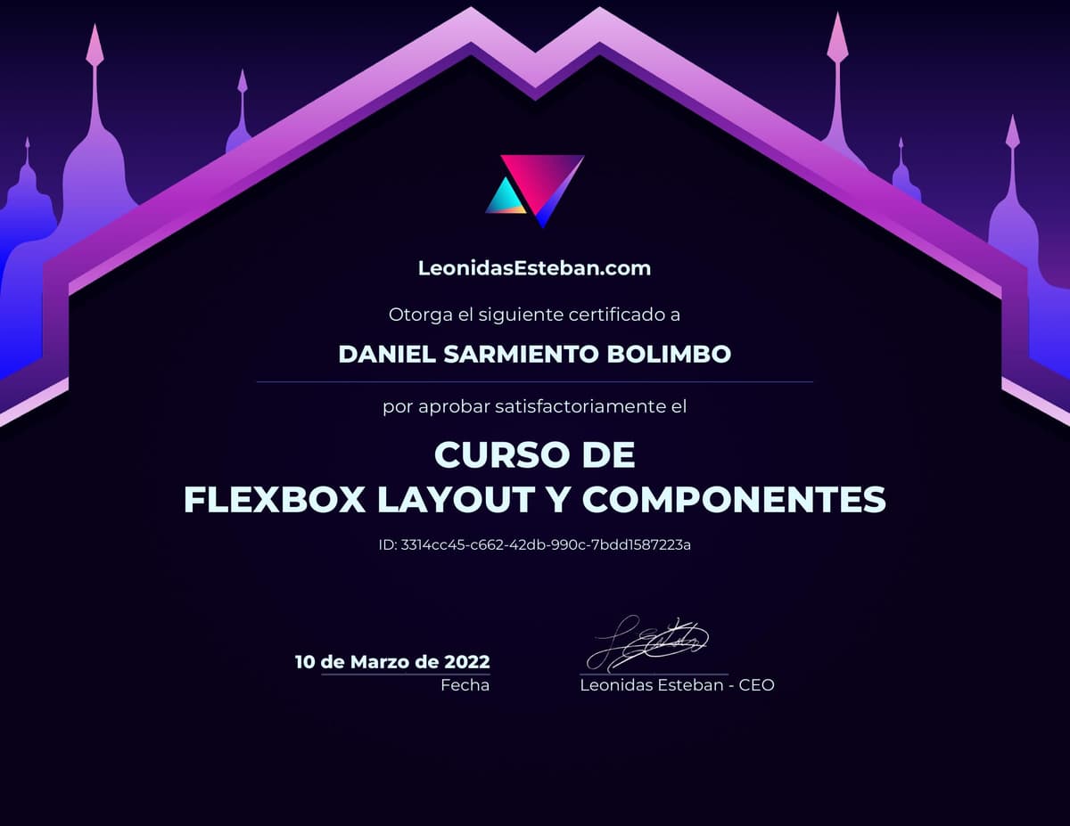 Preview del diploma del curso Curso de Flexbox Layout y Componentes de Daniel Sarmiento Bolimbo