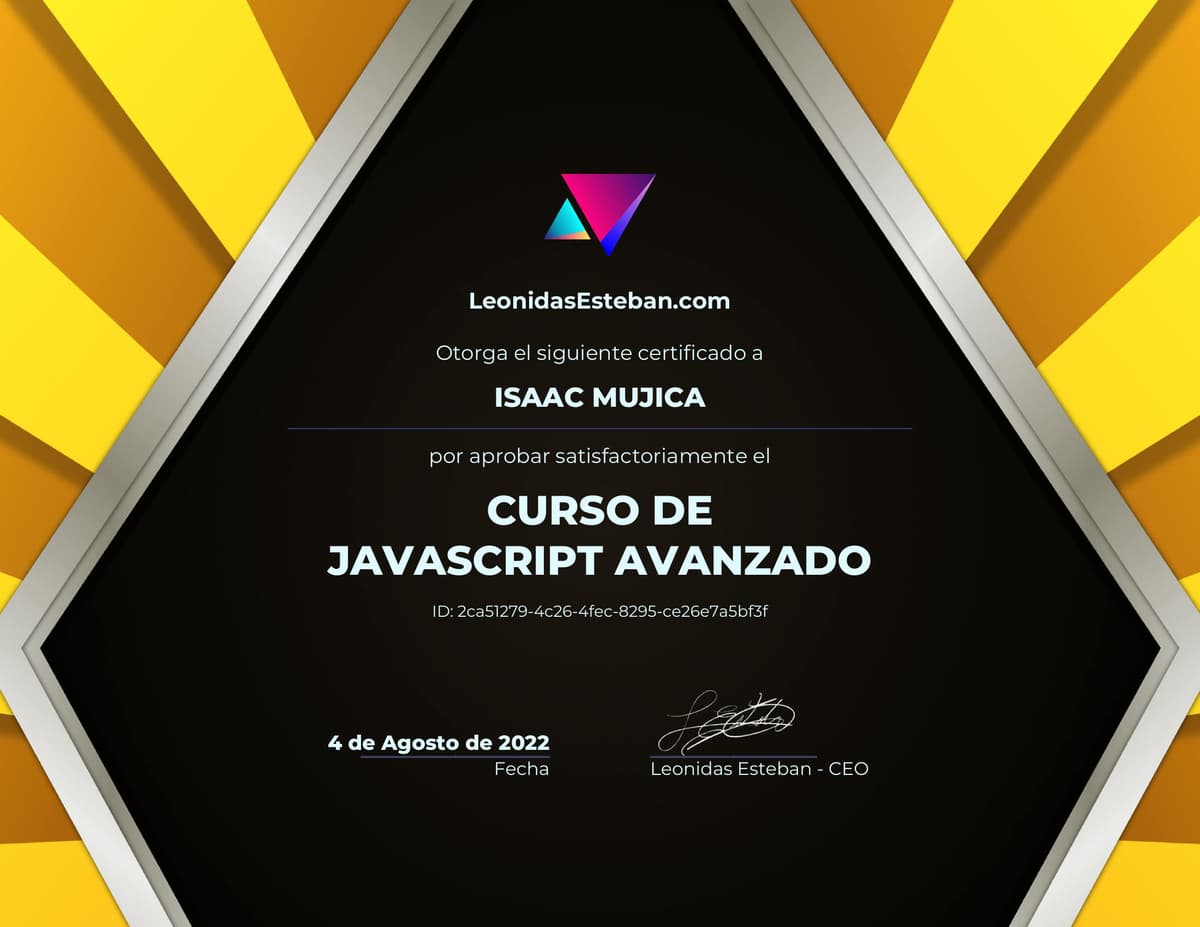 Preview del diploma del curso Curso de JavaScript para React de Isaac Mujica