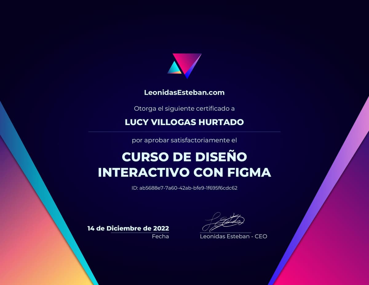 Preview del diploma del curso Curso de diseño interactivo con Figma de Lucy Villogas Hurtado