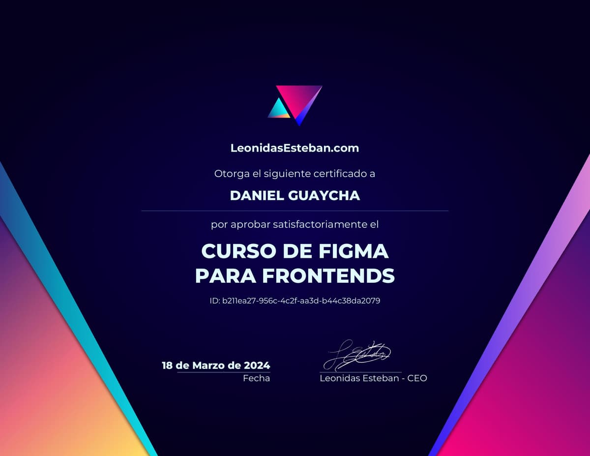 Preview del diploma del curso Curso de Figma para Frontends de Daniel Guaycha
