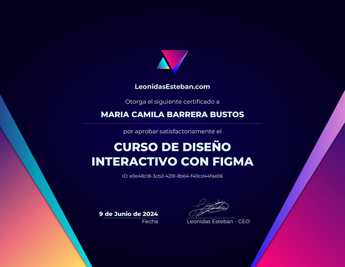Preview del diploma del curso Curso de diseño interactivo con Figma de Maria Camila Barrera Bustos