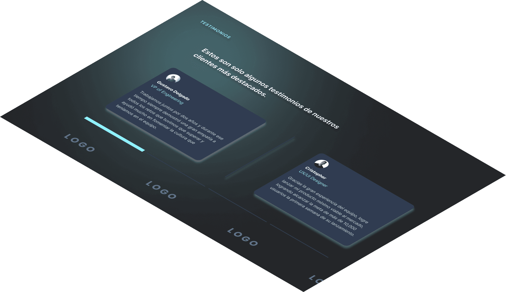 Mockup del proyecto de Sección de testimonios interactivos