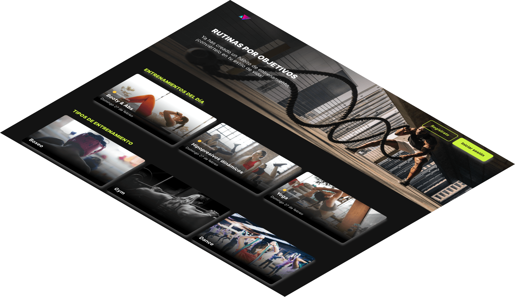 Mockup del proyecto de Escuela en línea de entrenamiento personal