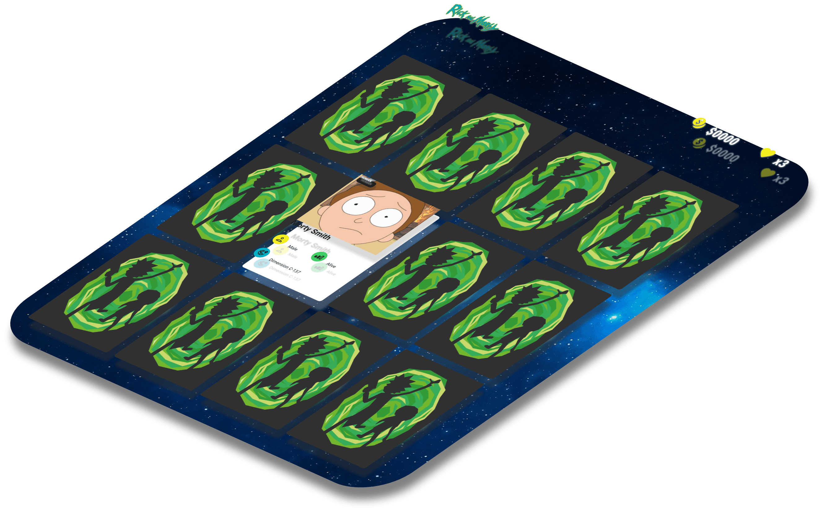 Mockup del proyecto de Memorama Rick & Morty