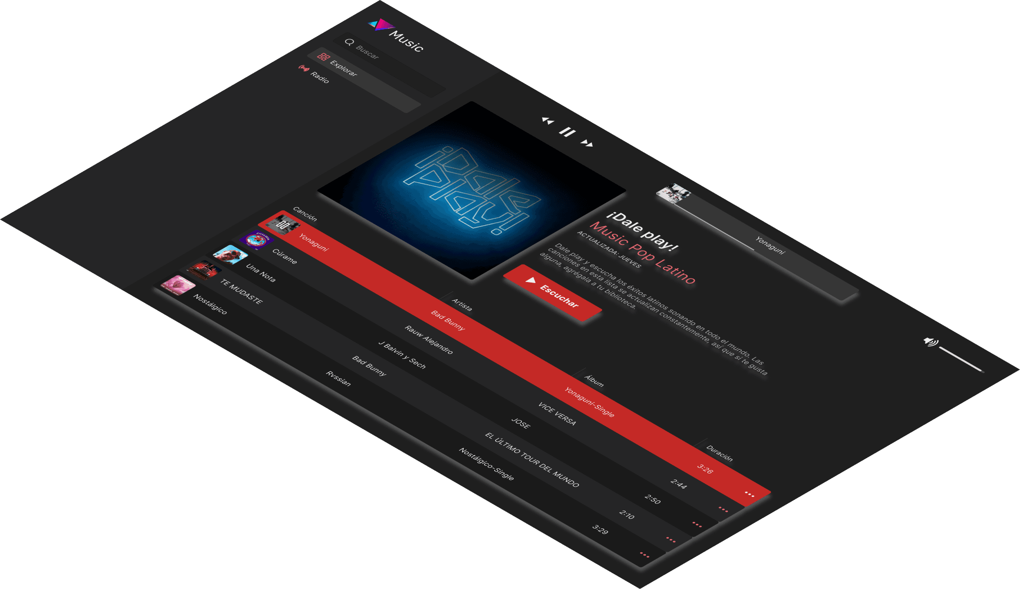 Mockup del proyecto de Music