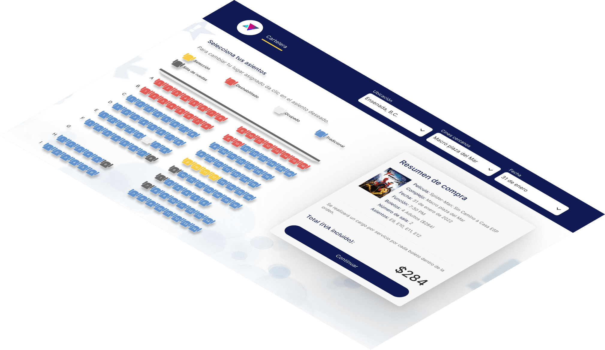 Mockup del proyecto de Cine App