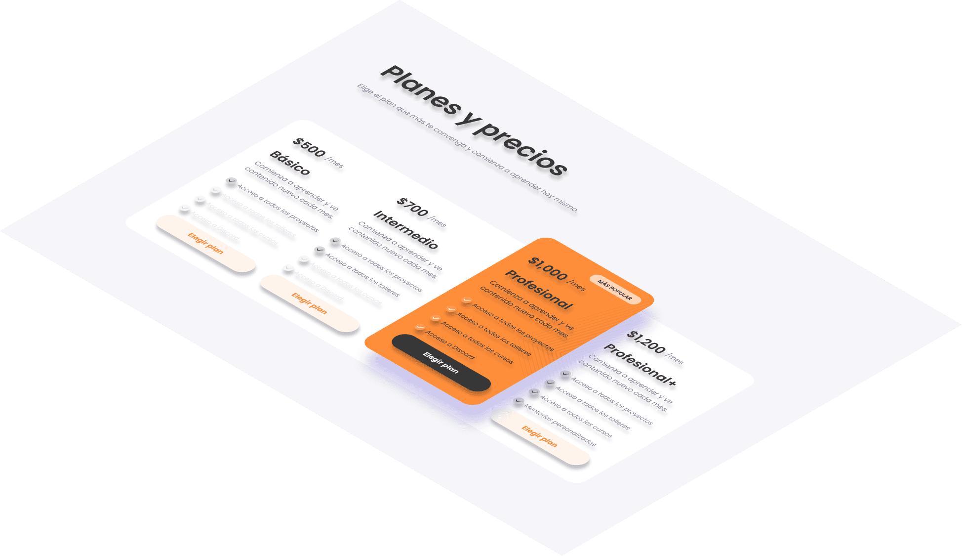 Mockup del proyecto de Cards de precios